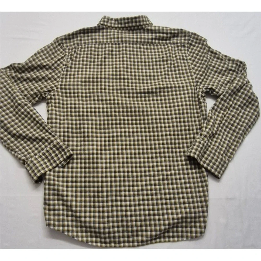 Banana Republic Untucked Fit men's brown plaid‎ LS button up shirt LG Cotton
